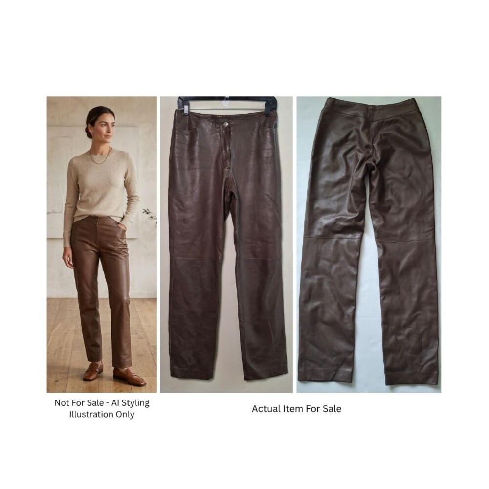 Vintage Frankie Amaury Leather Pants Brown 38 Straight Leg Flat Front Bareback